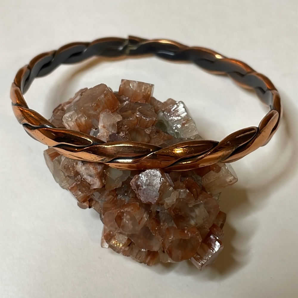 Vintage Braided Copper Flattened  Handmade Unisex Bangle Bracelet